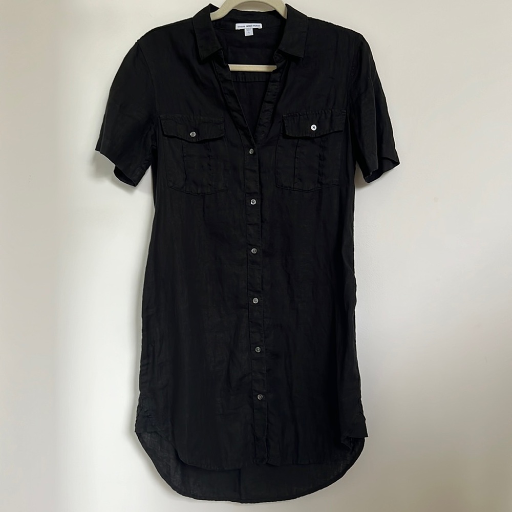 James Perse black linen shirt dress